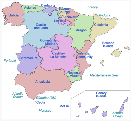 Spain has 17 Autonomous Communities and 2 Autonomous Cities