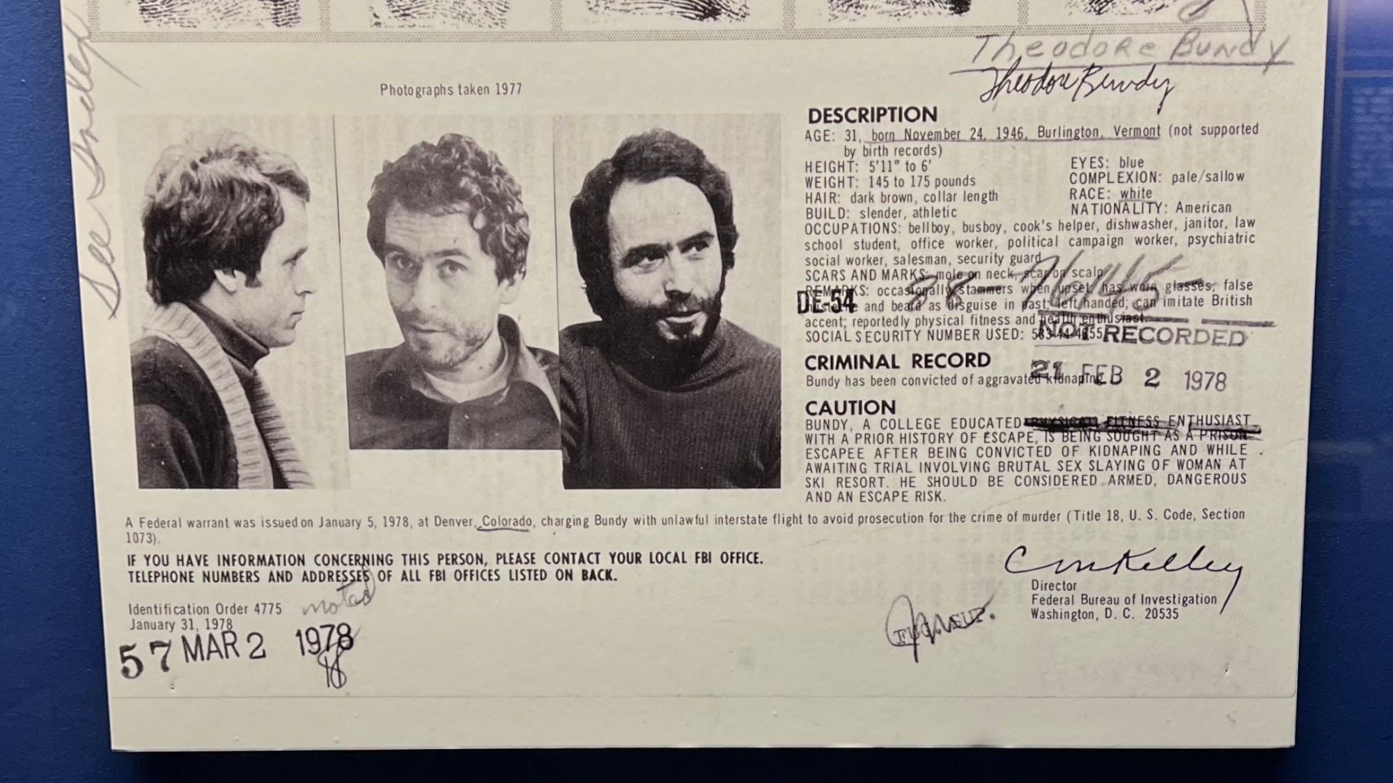 Ted Bundy Wanted Poster