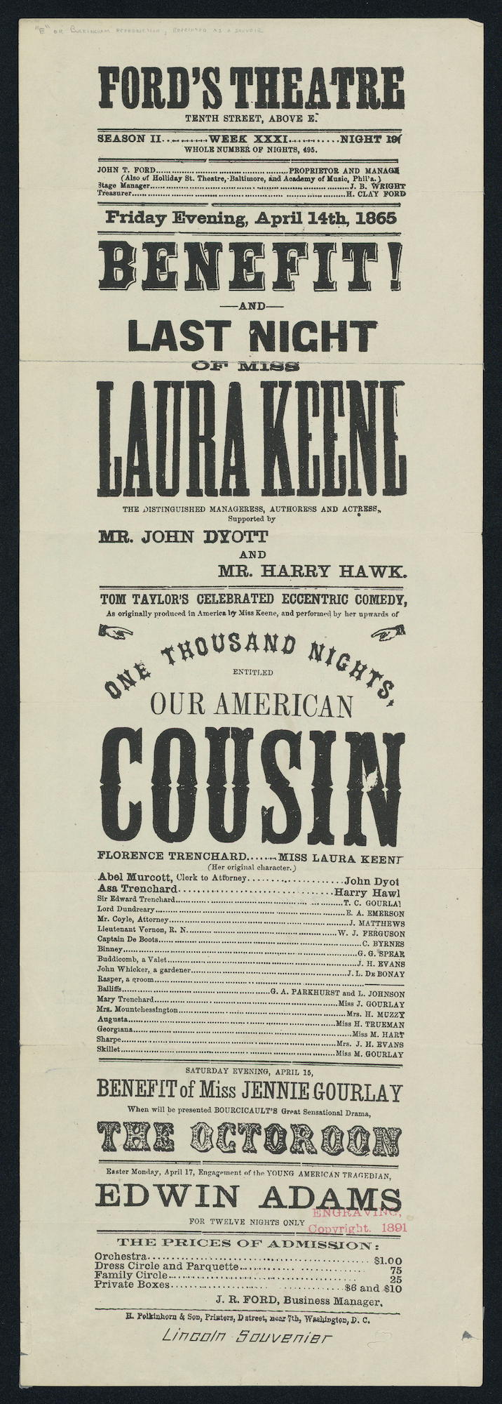 Our American Cousin Playbill