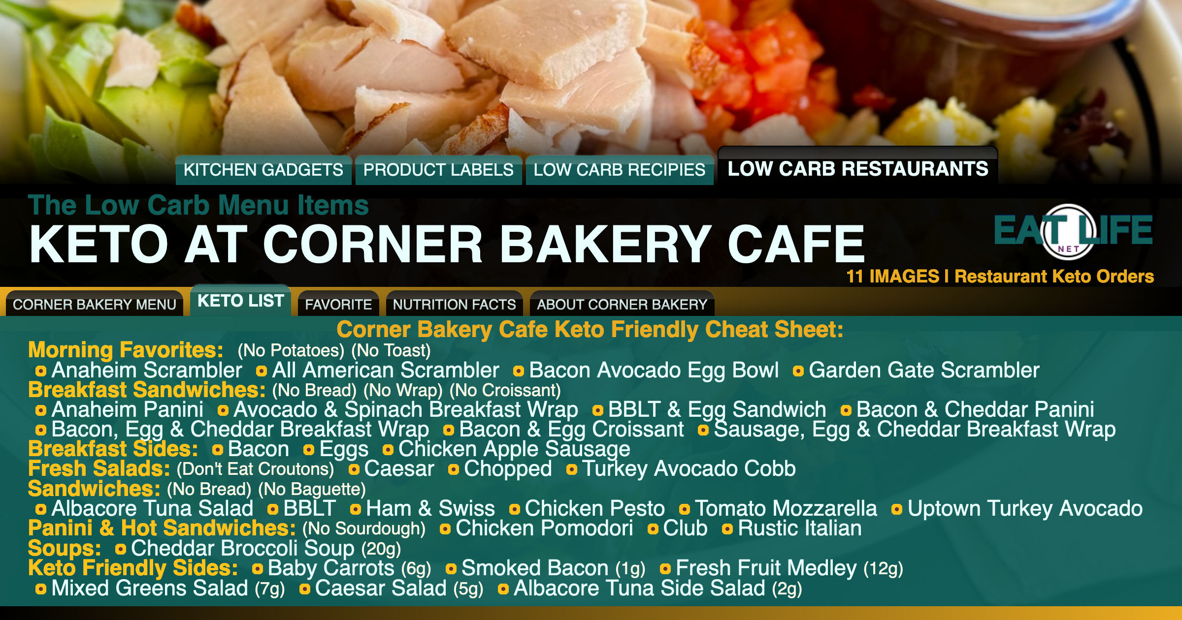 Low Carb at Corner Bakery Cafe