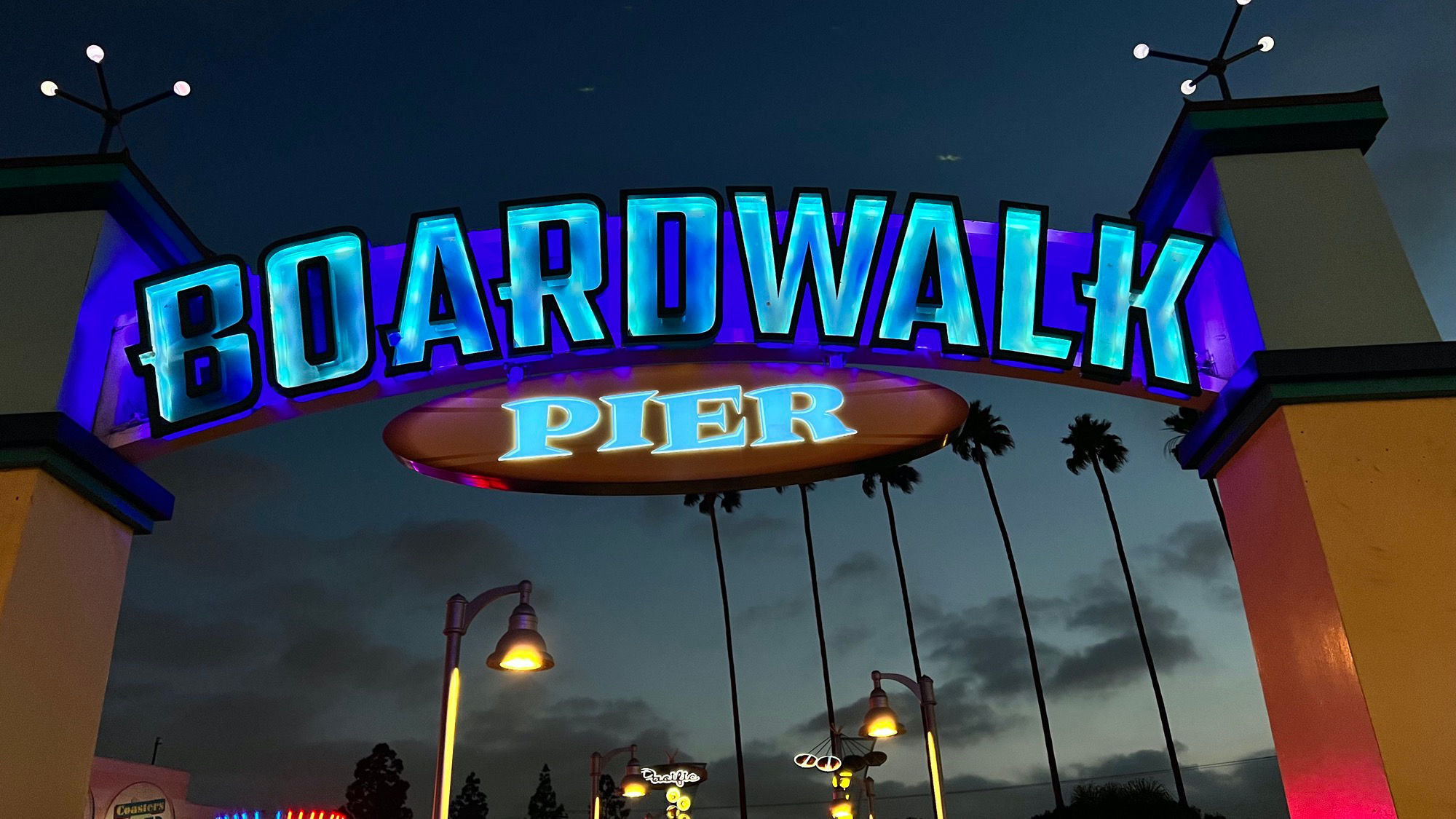 Knott's Berry Farm Boardwalk Pier at Night