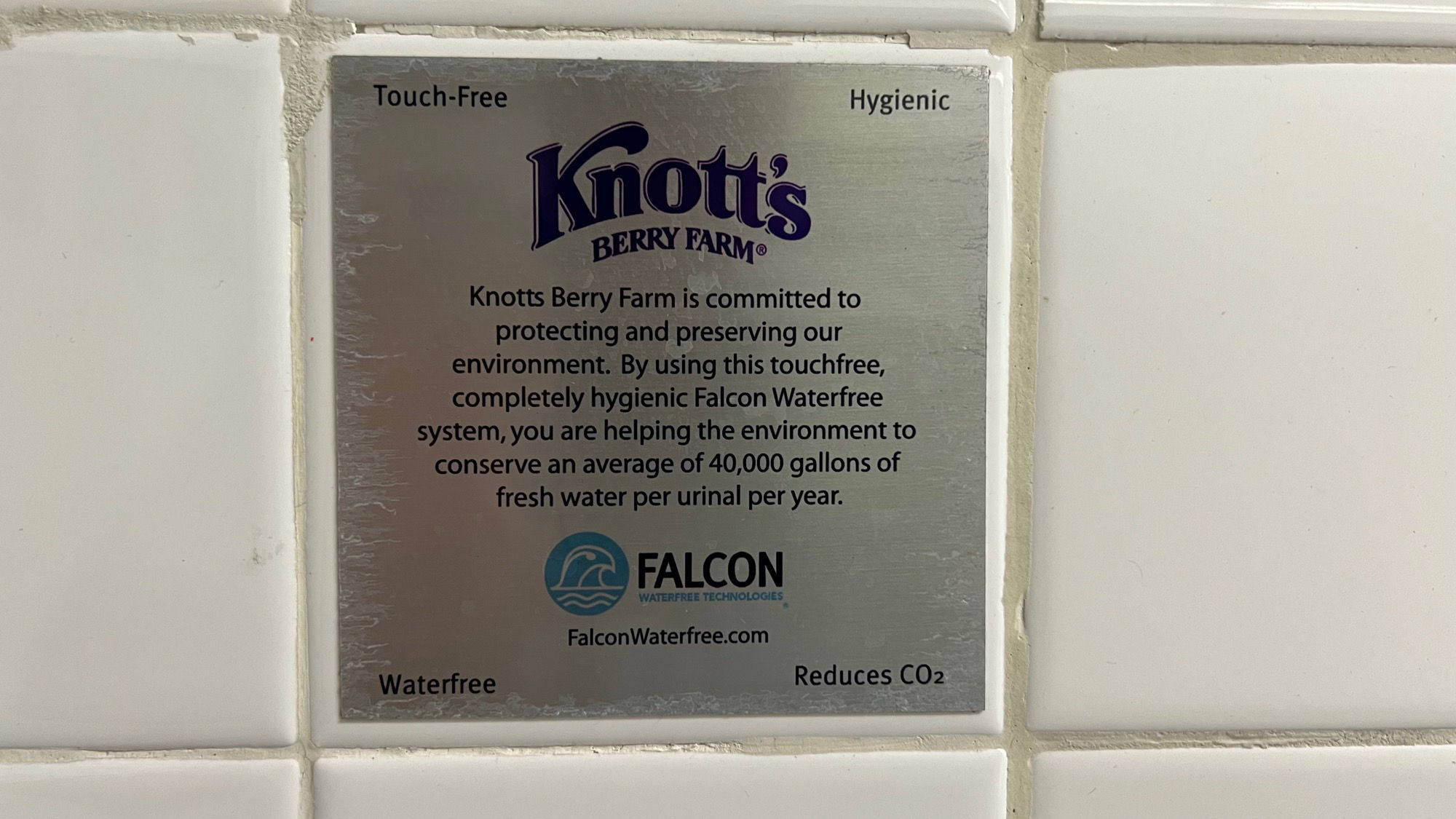 Knott's Berry Farm Touch Free Hygienic Waterfree Reduces CO2