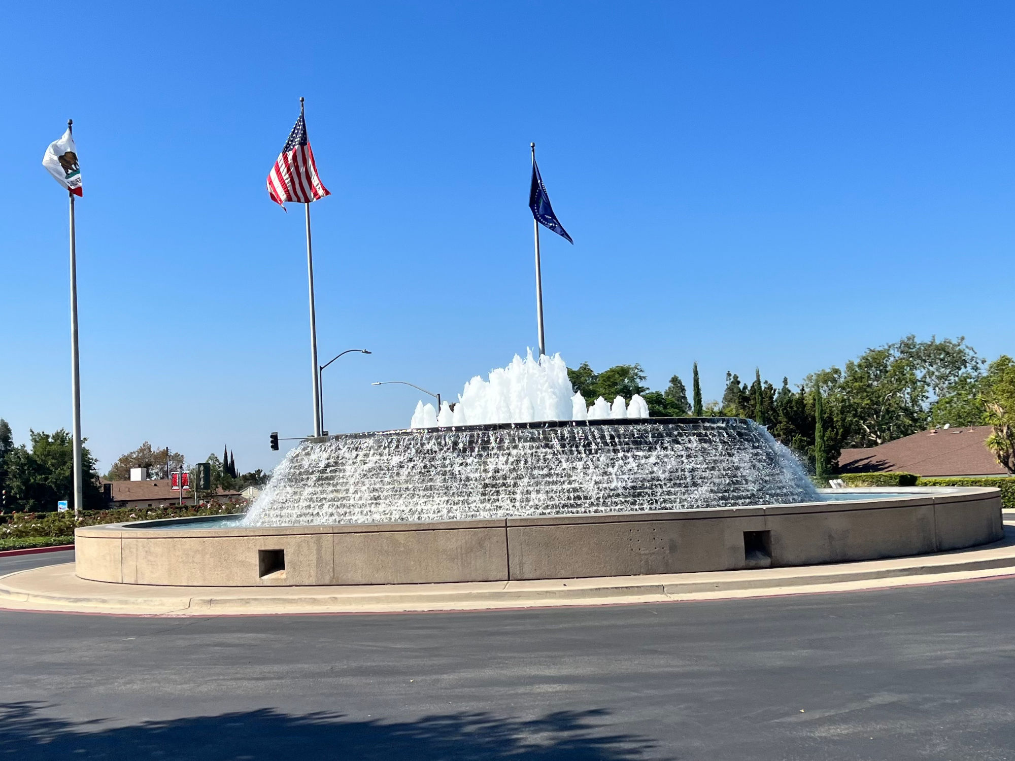 Nixon Library Entrance Fountain and Flags