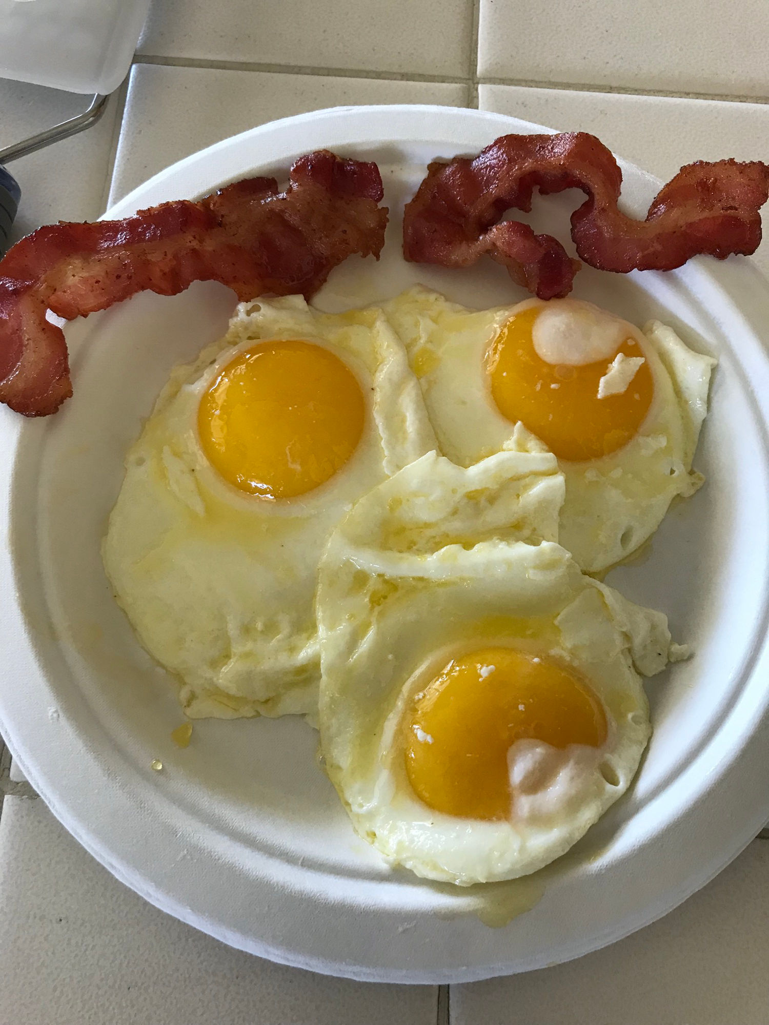 Pan Fried Bacon with Water Sunny Side Up
