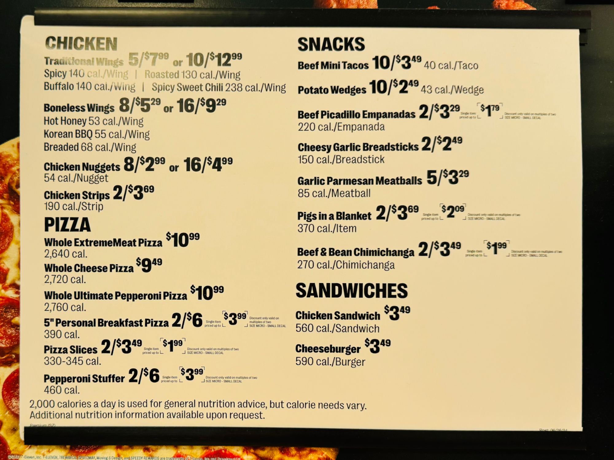 7-Eleven Hot Foods Menu