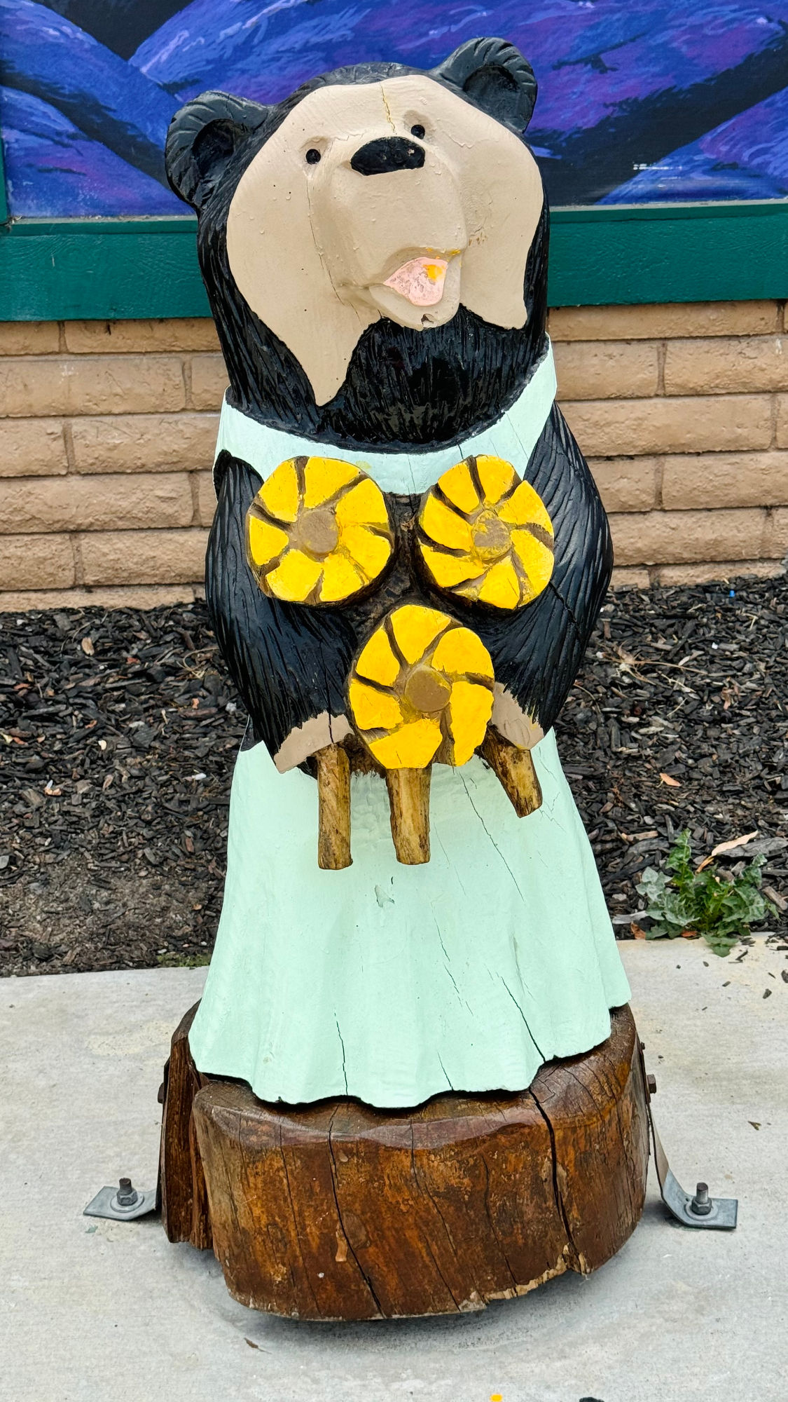 Black Bear Diner Carved Flower Bear