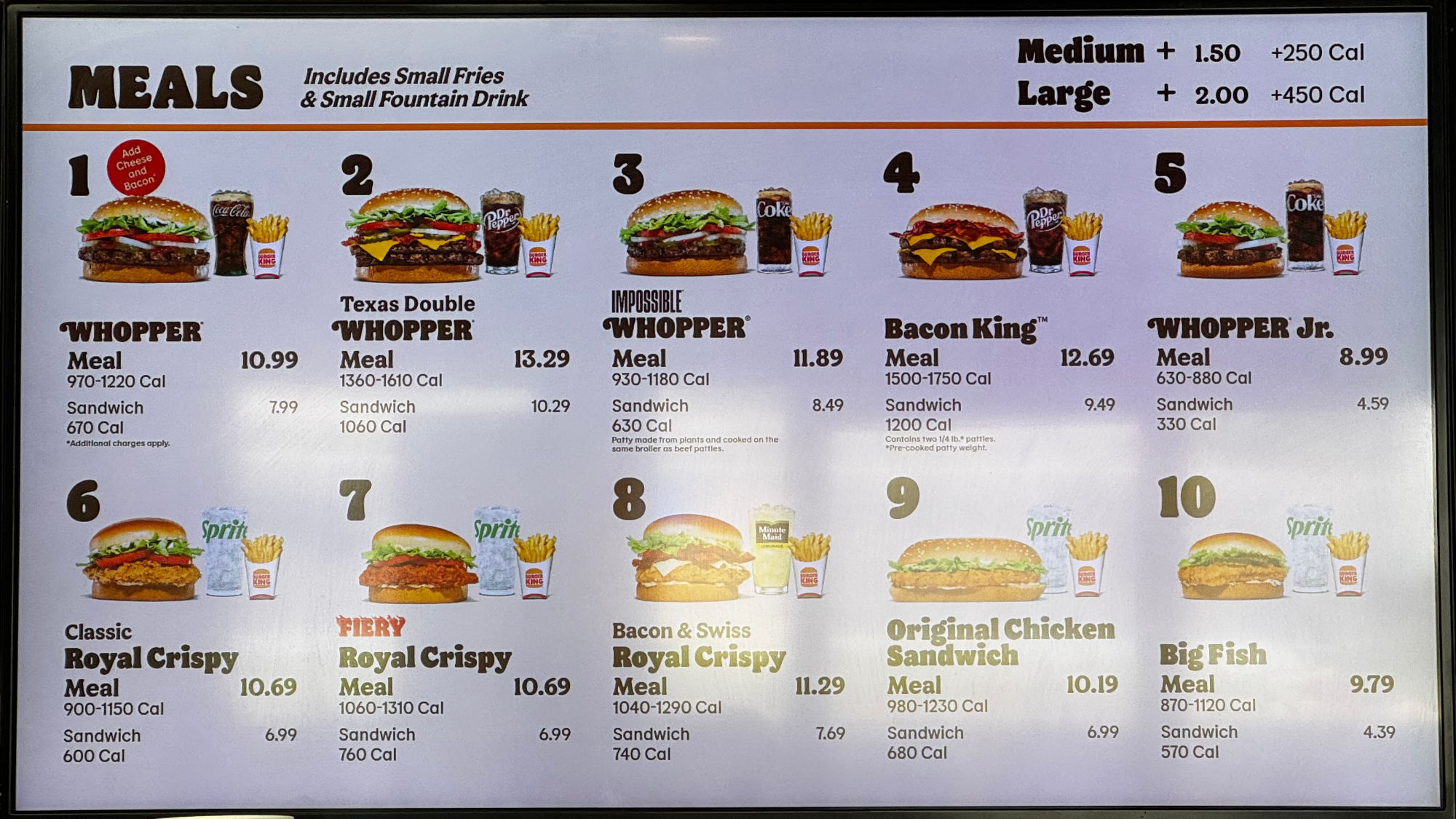 Burger King Meals Menu