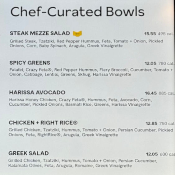 Cava Menu Chef-Curated Bowls