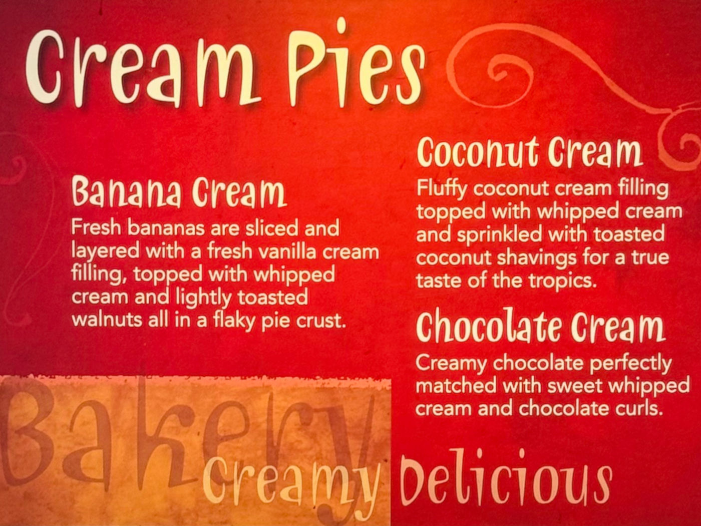 Coco's Bakery Restaurant Cream Pies