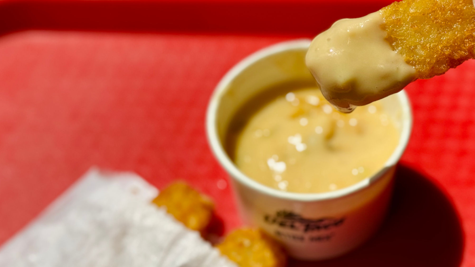 Dip Hashbrowns in Queso Del Taco Dip Hashbrowns in Queso