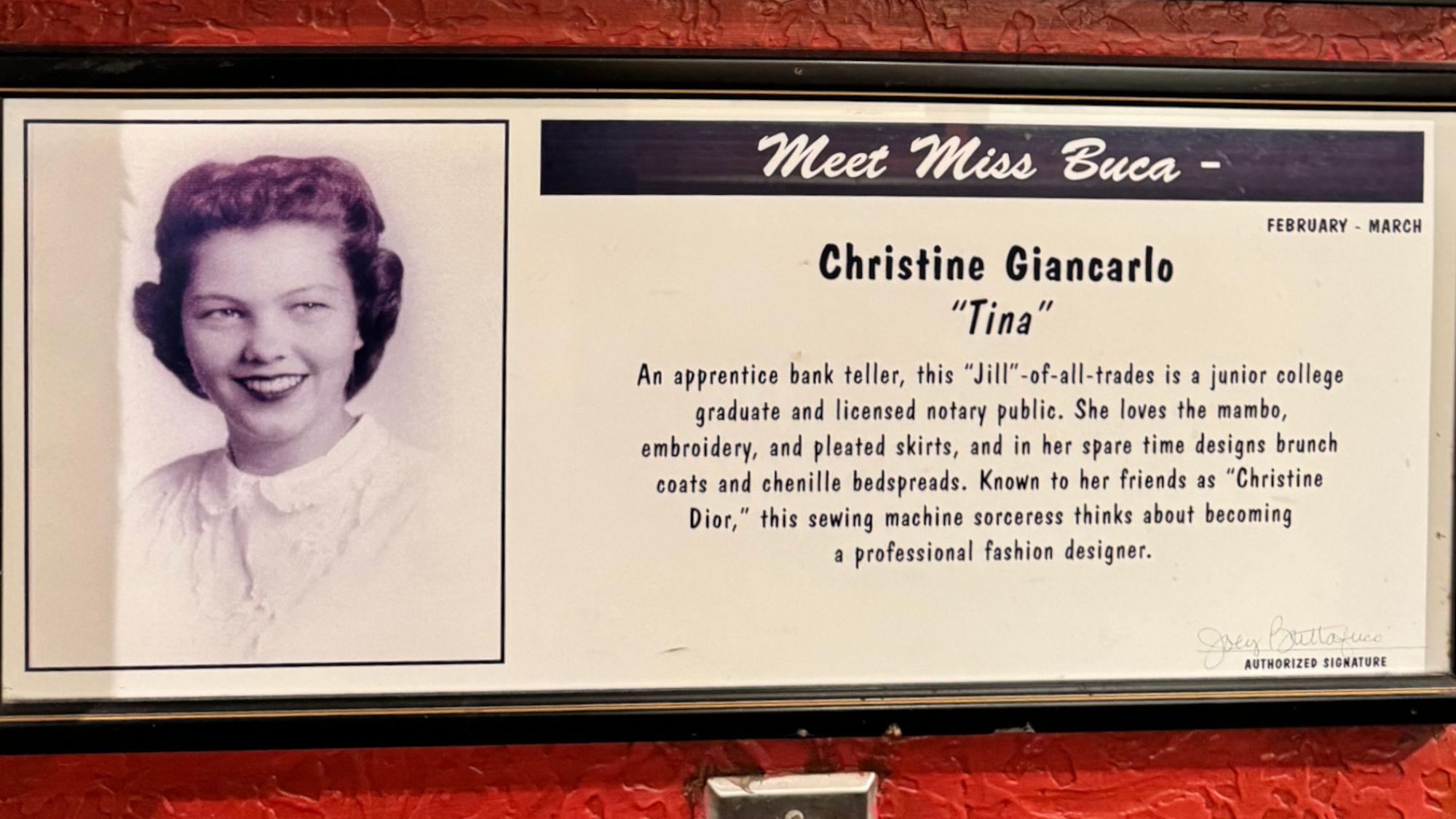Meet Miss Buca Christine Giancarlo