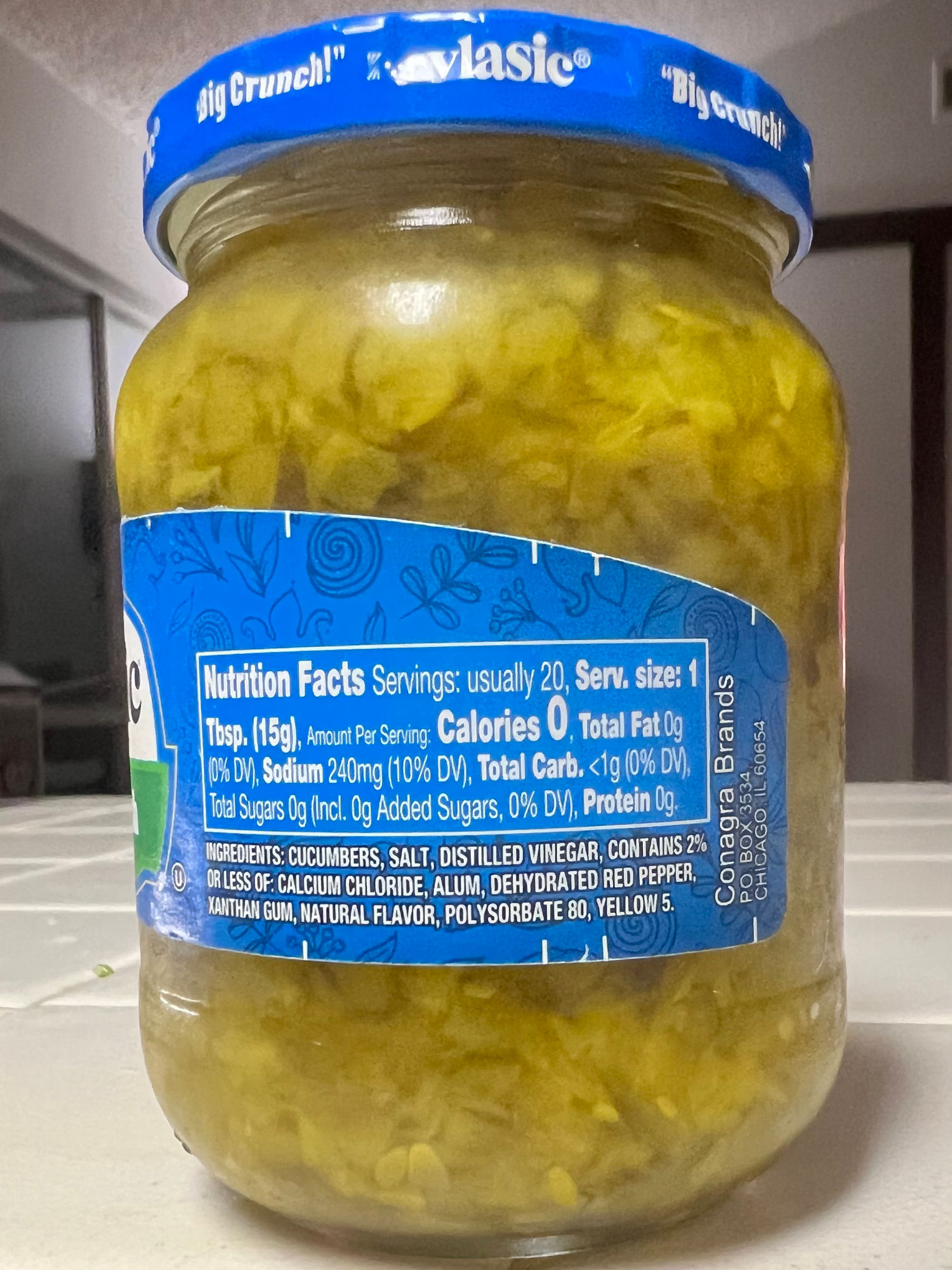 Dill-Pickle-Relish Vlasic Nutrition Facts