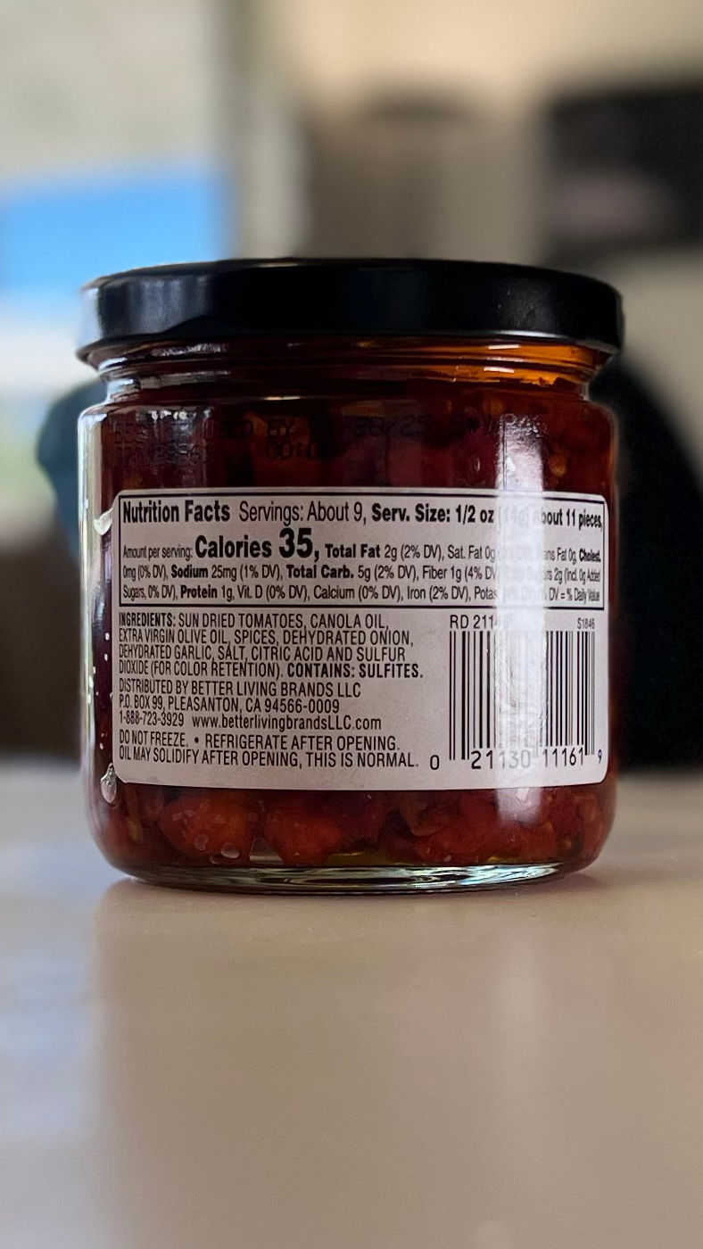 Sun Dried Tomatoes Nutrition Facts