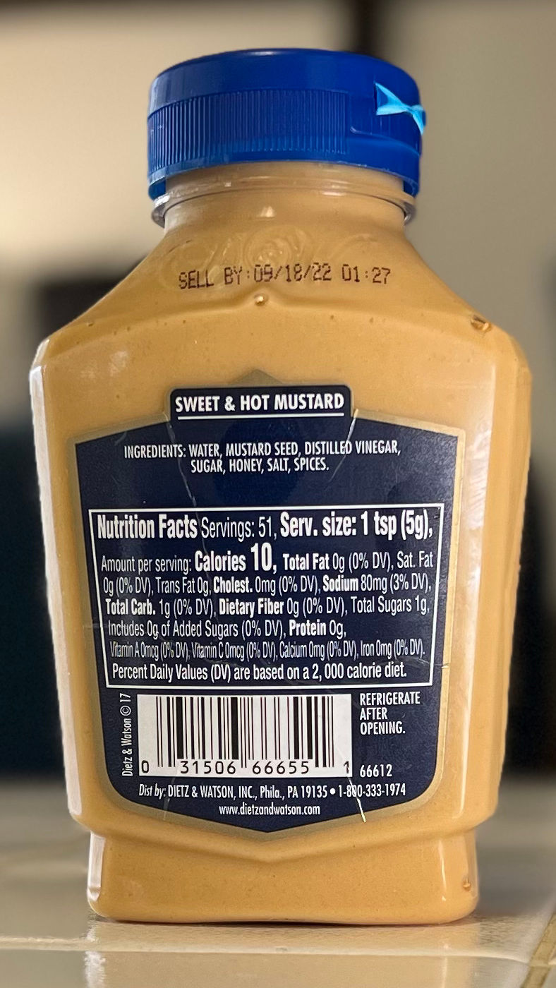 Sweet Hot Mustard Dietz Watson Nutrition Value